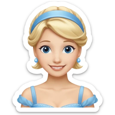 cendrillon on voit juste le buste elle est blonde avec les cheveux releve et un serre tete bleu ciel et elle porte une robe de soirée bleu ciel sticker