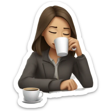 tired french girl with laptop drinking a lot of coffee sticker