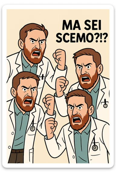 Dottore con la stessa faccia e camicie, dice "Ma sei scemo?!?" sticker
