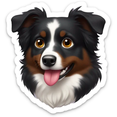 Small black australian shepherd dog with huge maroon heart sticker
