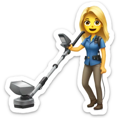 Pretty woman using a metal detector on ground sticker