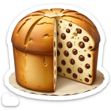 panettone classico, fallo tagliato con una fetta e con la carta a torno sticker