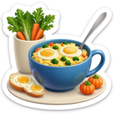eggs with veggies and one coffee in cute mug on the side sticker
