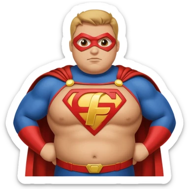 fat super hero with f on his chest sticker