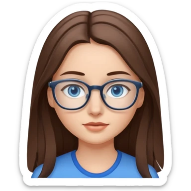Long brown haired emoji with gray streak down the middle with blue eyes and glasses female young  sticker