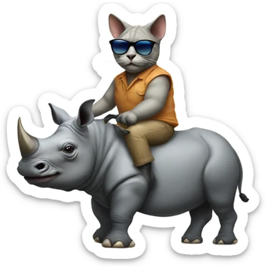 cat wearing sunglasses riding a rhino sticker