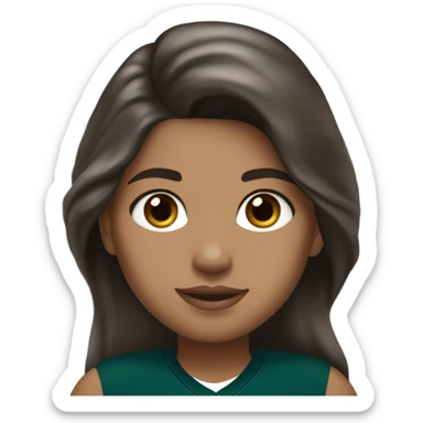 girl with brown hair, brown eyes, silver earrings, long hair. wearing Philidelphia Eagles gear sticker