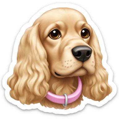 Blond cocker spaniel wearing two light pink sleighbell sticker