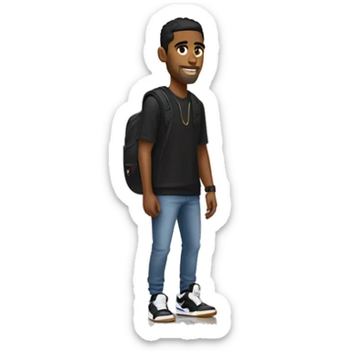 a brown man with a black nike tech with jordan 4s sticker