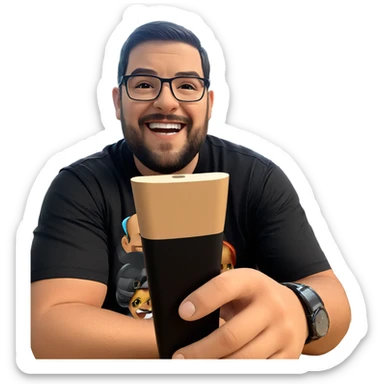 smiling man in black shirt sticker