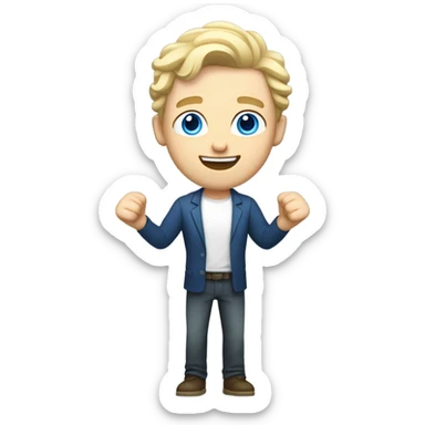 full body raised arms light curl blonde 30yo man blue eyed pale skin sticker