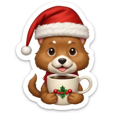 Un perro con un sombrero de Navidad que tenga una taza de café en la mano sticker
