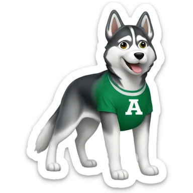 A husky with an green Arizona  sticker