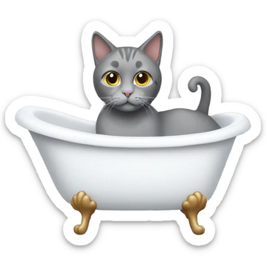 grey cat in a white bathtub sticker