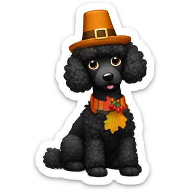 Black poodle dressed like a Thanksgiving turkey sticker