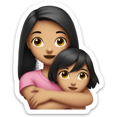 Girl hugging a heart, the girl has black hair, black eyes and is light-skinned sticker