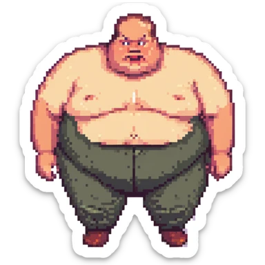 Make the fat man drool all over the ground in pixel art style, keeping the same look as the original image. sticker