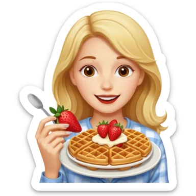 mujer comiendo wafles con frutilla sticker