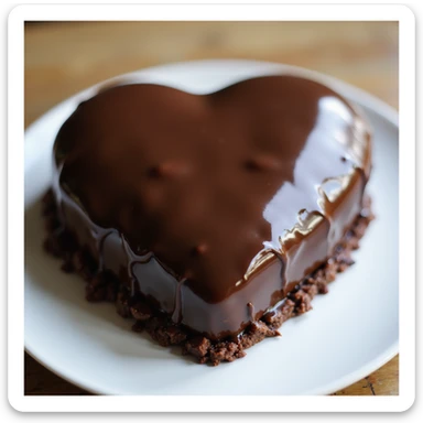 realistic heart-shaped chocolate cake with glossy ganache, photorealistic style sticker