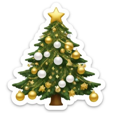 Christmas tree with white and gold decorations sticker