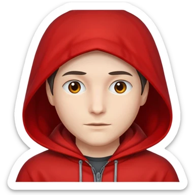 Person with a middle part wearing a red hood sticker