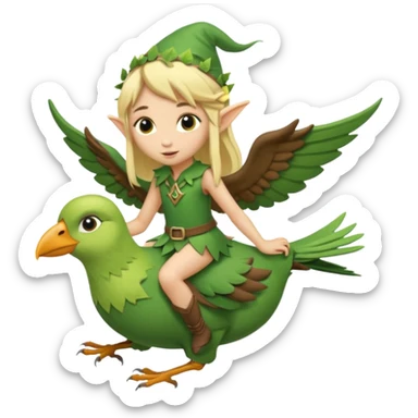 tiny forest elf blonde hair riding bird sticker