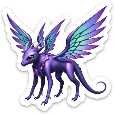Shiny celestial divine flying ethereal gloomy dusky eldritch Genesect-Lunala-hybrid-fantasy-creature sticker