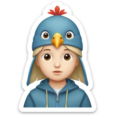 child with a bird hat sticker