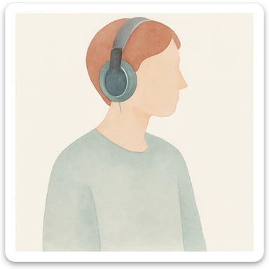 a person with headphones, watercolor style sticker