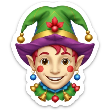 Jester – Smiling trickster with colorful hat and bells sticker