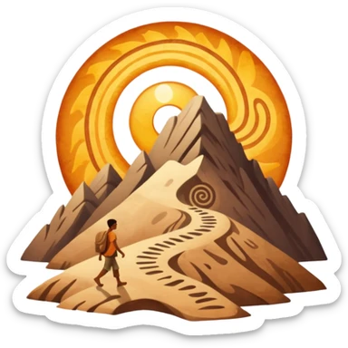 
una mezcla de sol + montaña + caminante estilo petroglifo con un espiral tipo energía ancestral sticker