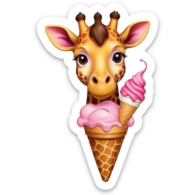 A giraffe eating strawberry icecrem sticker
