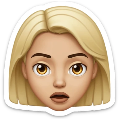 A Light skin dark brown hair with a blond white highlight in the front with a mad face sticker