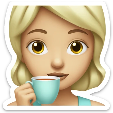 Girl sipping tea green eyes sticker