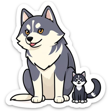 Black cat and a husky dog sticker