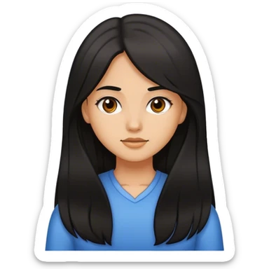 a girl with long brownish black hair, medium skin sticker