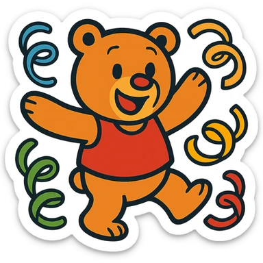bear with swirly streamers around in vibrant-toon style sticker