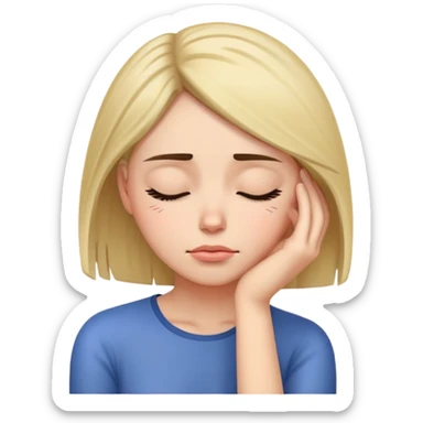 Exhausted woman with head resting on palm, looking sleepy sticker