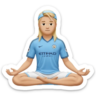 Erling Haaland long hair doing the lotus position Manchester city  sticker