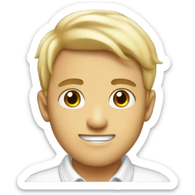 make a face with thick eye brw and a 19years old with white polo the colar is b sticker