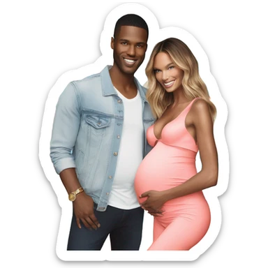 Realistic Photo of a Victoria secret model pregnant posing with a male model at her baby shower  sticker