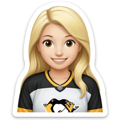 Girl long hair blonde with hockey jersey pittburgh penguins sticker