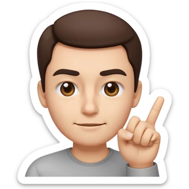 iOS-style 3D emoji: a person with one eyebrow raised, slightly tilted head, and index finger wagging side to side in front of them sticker