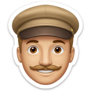 A man who look like hitler with tiny mustache wearing cap sticker