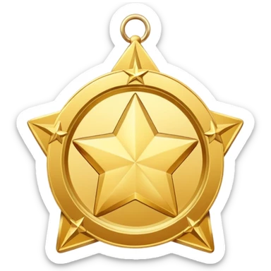 JUST THE CIRCLE golden medal in star shape, central empty space, details in border, golden sticker