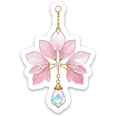 Hanging Iridescent pastel pink sakura crystals white-pearly suncatcher with a tiny bell sticker