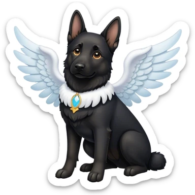 black german shepherd with angel wings sticker