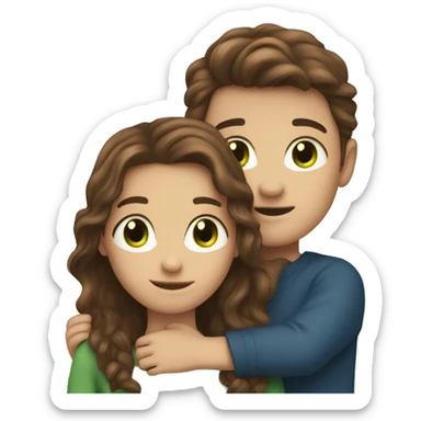 brown hair blue eyed girl hugging brown hair green eyed boy sticker