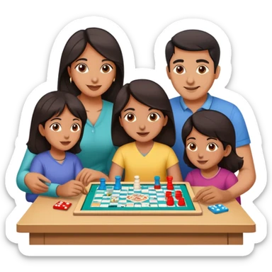 South Asian family with dark hair playing board games together at home sticker