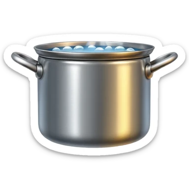 small metal pot filled with boiling water on a stove, visible hot steam and rising bubbles, realistic heat effect, shiny pot surface, bright lighting, clean white background

 sticker